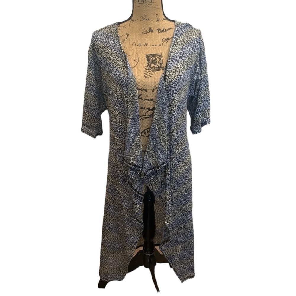 Lularoe Knit‎ Shirley Kimono Sweater Black and Blue Striped Size S